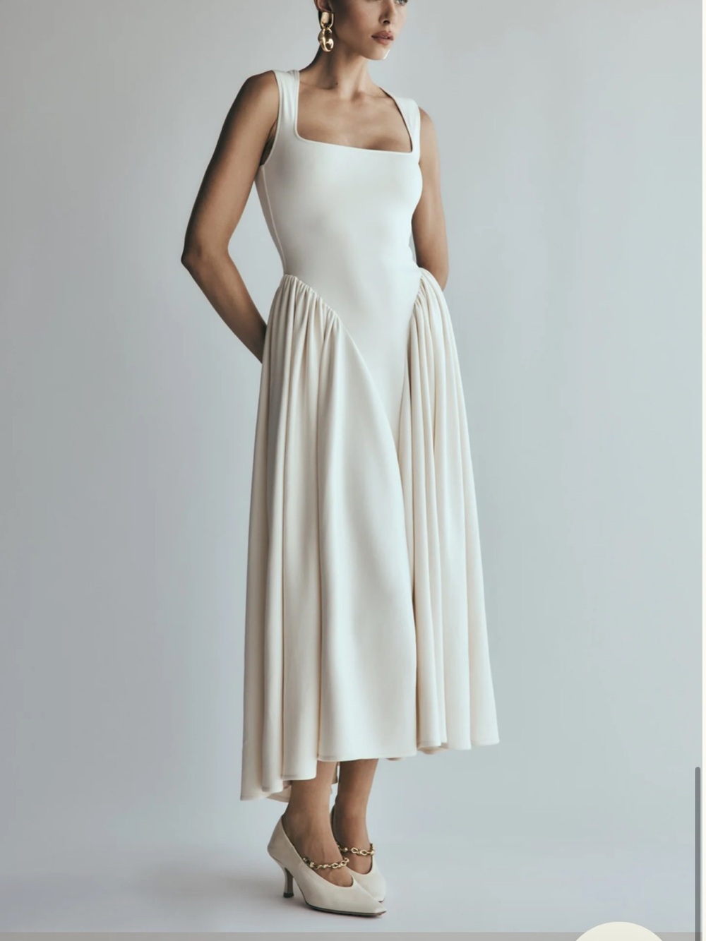 Meshki Ivory Square-Neck Midi Dress - new with tags